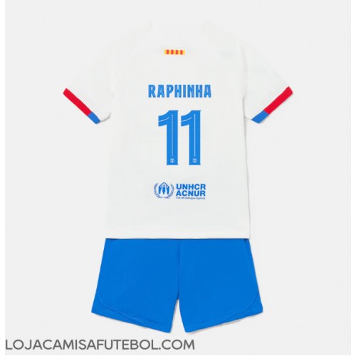 Camisa de Futebol Barcelona Raphinha Belloli #11 Equipamento Secundário Infantil 2023-24 Manga Curta (+ Calças curtas)
